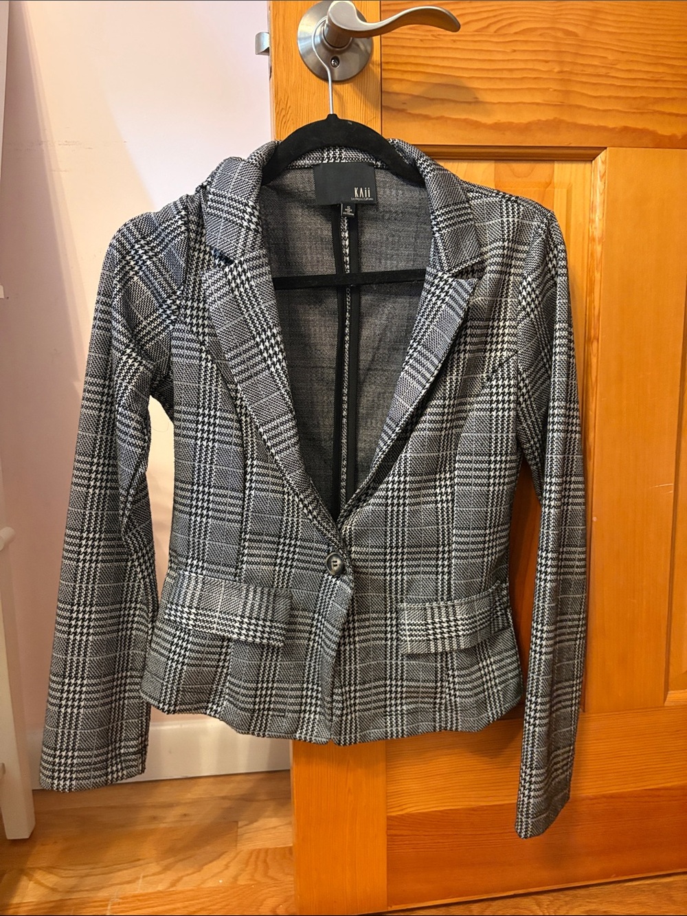 Kaii Black and Gray Plaid Women's Blazer
